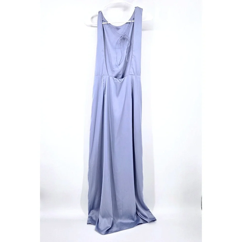 Abercrombie & Fitch Draped Twist Satin Maxi Dress Blue Backless Slit Homecoming
